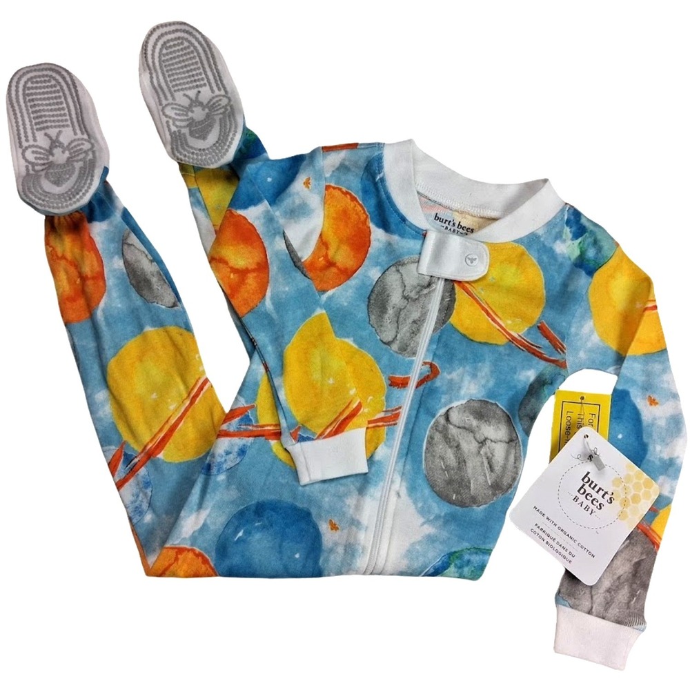 Burt's Bees Outer Space Planet Baby Boy Sleeper 12 Mos Organic Cotton Footed NWT